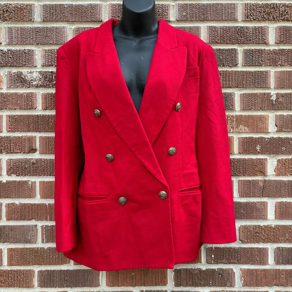 Stephanie Andrews VTG Blazer Jacket Women Sz 14P Red 100 % Wool